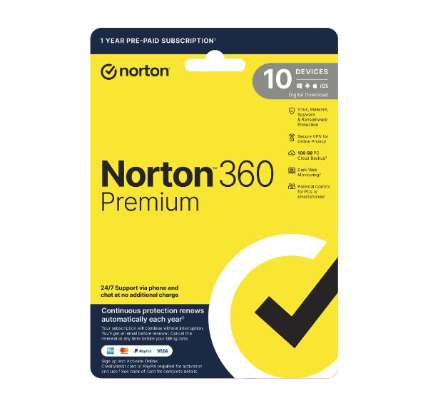 Norton 360 Premium 2025 10 Devices 1 Year Subscription
